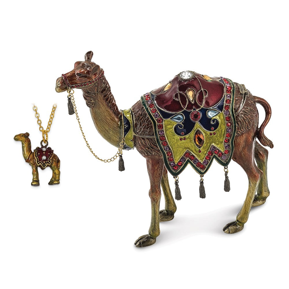 Jere Luxury Giftware, Bejeweled ALI Prince of the Desert Large Camel Trinket Box with Matching Pendant Trinket Box & Keepsake Container Collectible Gift by Jere Luxury Giftware