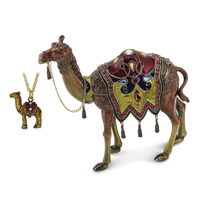 Jere Luxury Giftware, Bejeweled ALI Prince of the Desert Large Camel Trinket Box with Matching Pendant