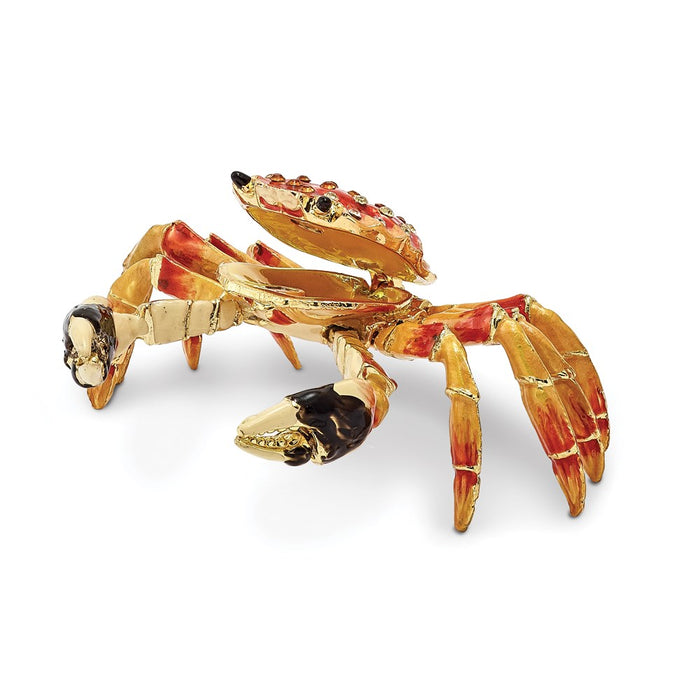 Jere Luxury Giftware, Bejeweled MOVABLE CRABULOUS Red Orange Crab Trinket Box with Matching Pendant