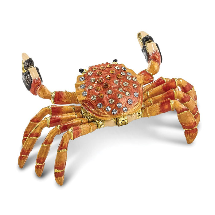 Jere Luxury Giftware, Bejeweled MOVABLE CRABULOUS Red Orange Crab Trinket Box with Matching Pendant