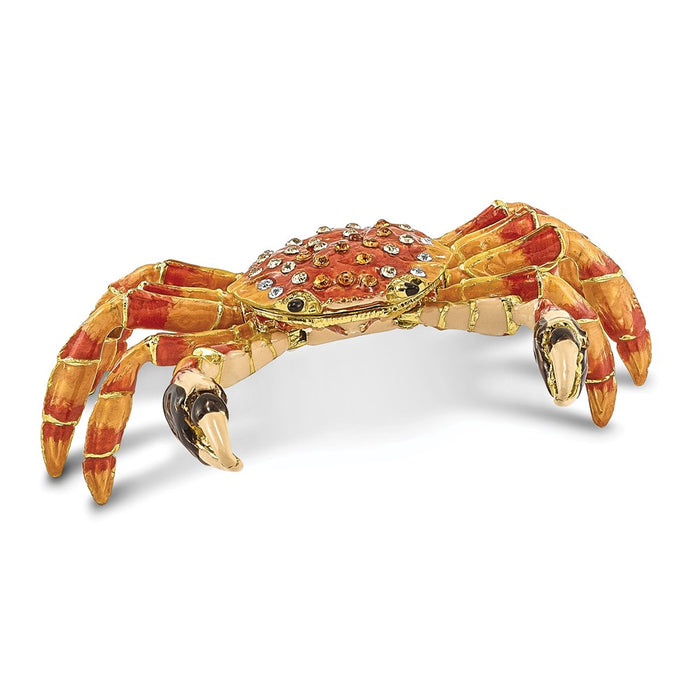 Jere Luxury Giftware, Bejeweled MOVABLE CRABULOUS Red Orange Crab Trinket Box with Matching Pendant