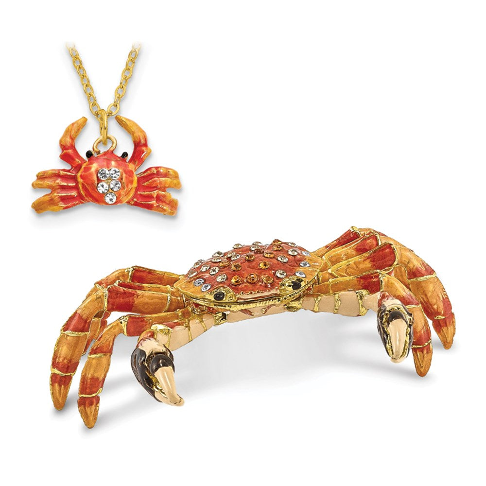 Jere Luxury Giftware, Bejeweled MOVABLE CRABULOUS Red Orange Crab Trinket Box with Matching Pendant Trinket Box & Keepsake Container Collectible Gift by Jere Luxury Giftware