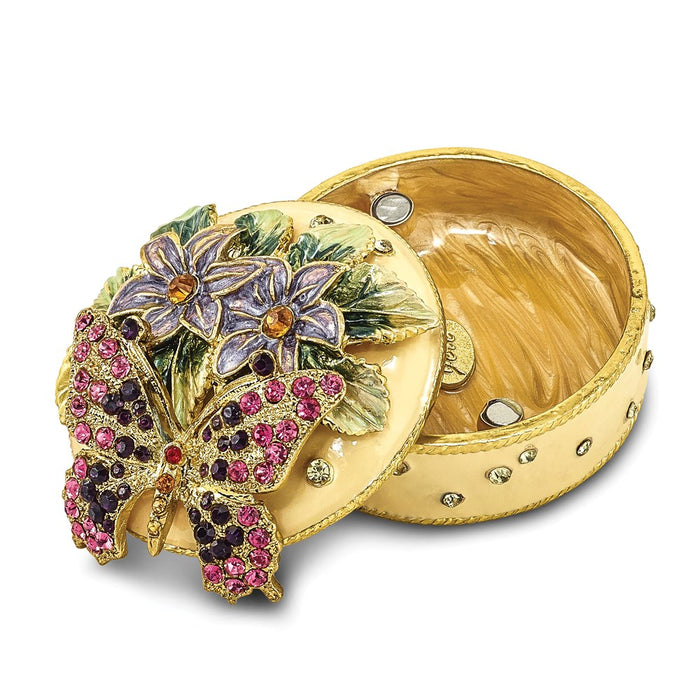 Jere Luxury Giftware, Bejeweled FLORIAN Butterfly & Floral Box Trinket Box with Matching Pendant