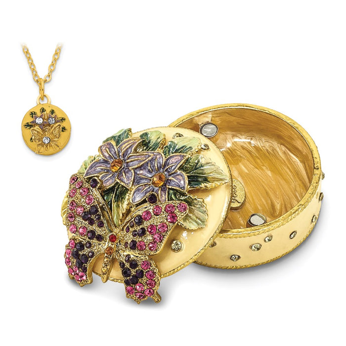 Jere Luxury Giftware, Bejeweled FLORIAN Butterfly & Floral Box Trinket Box with Matching Pendant
