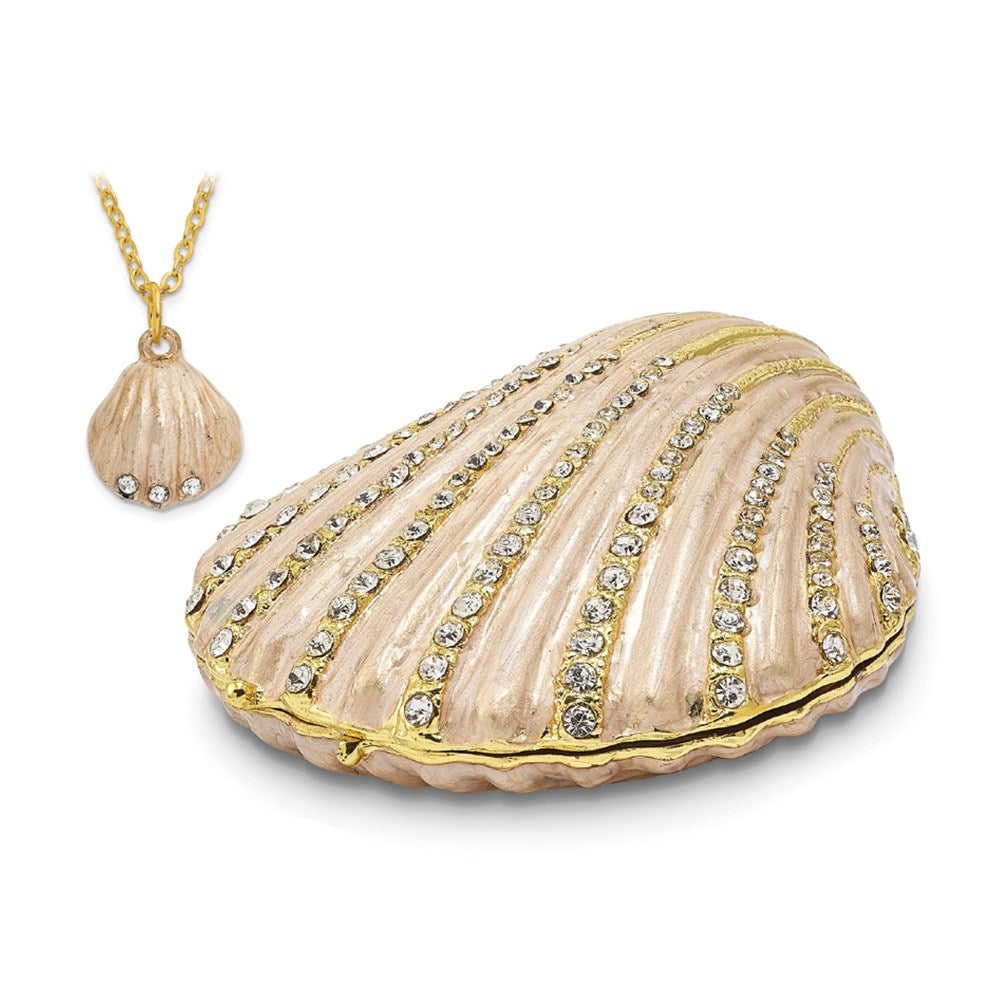 Jere Luxury Giftware, Bejeweled PINKY Clam Shell Trinket Box with Matching Pendant Trinket Box & Keepsake Container Collectible Gift by Jere Luxury Giftware