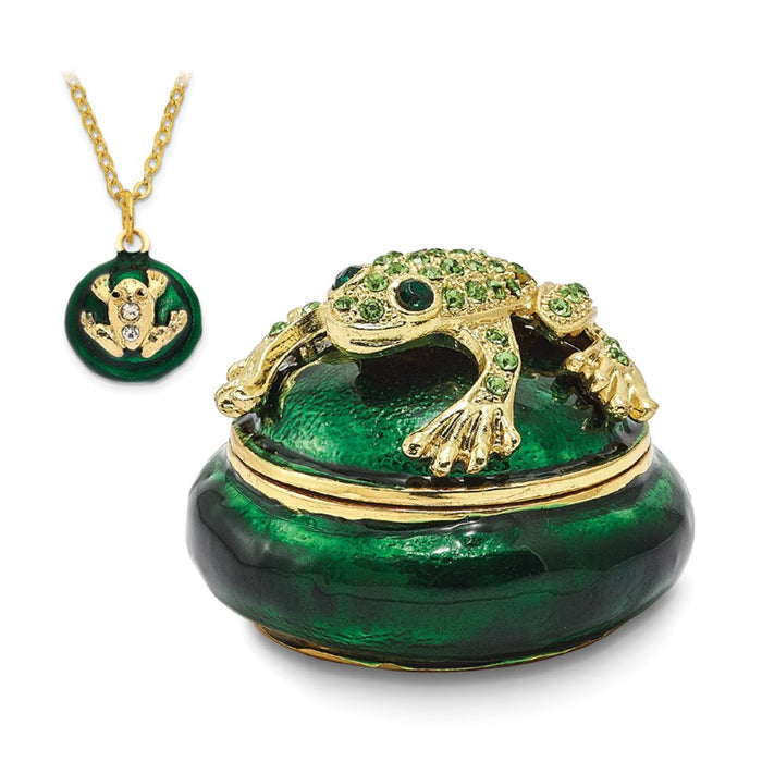 Jere Luxury Giftware, Bejeweled SPECKLES Frog Box Trinket Box with Matching Pendant