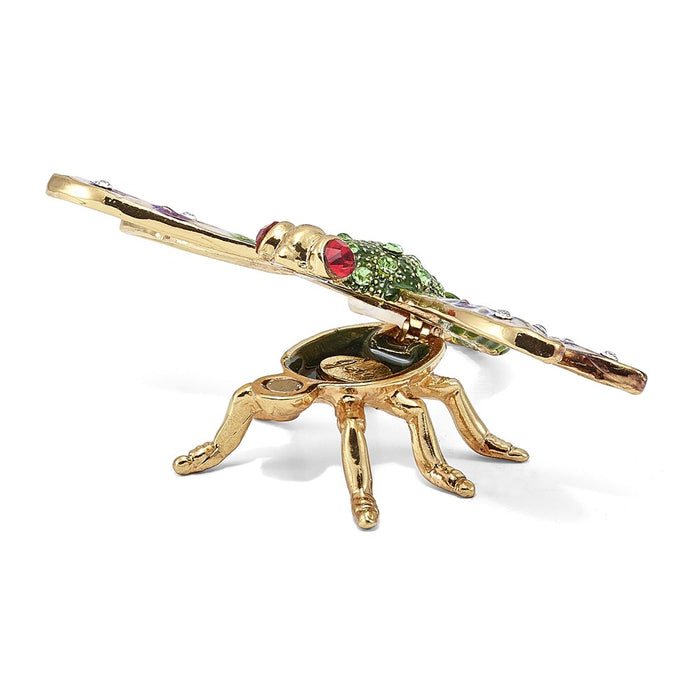 Jere Luxury Giftware, Bejeweled DEWEY Green Dragonfly Trinket Box with Matching Pendant