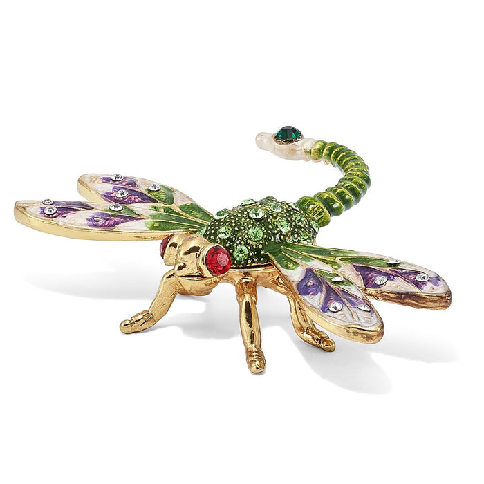 Jere Luxury Giftware, Bejeweled DEWEY Green Dragonfly Trinket Box with Matching Pendant