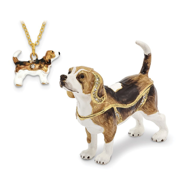 Jere Luxury Giftware, Bejeweled BEAUREGARD Beagle Trinket Box with Matching Pendant