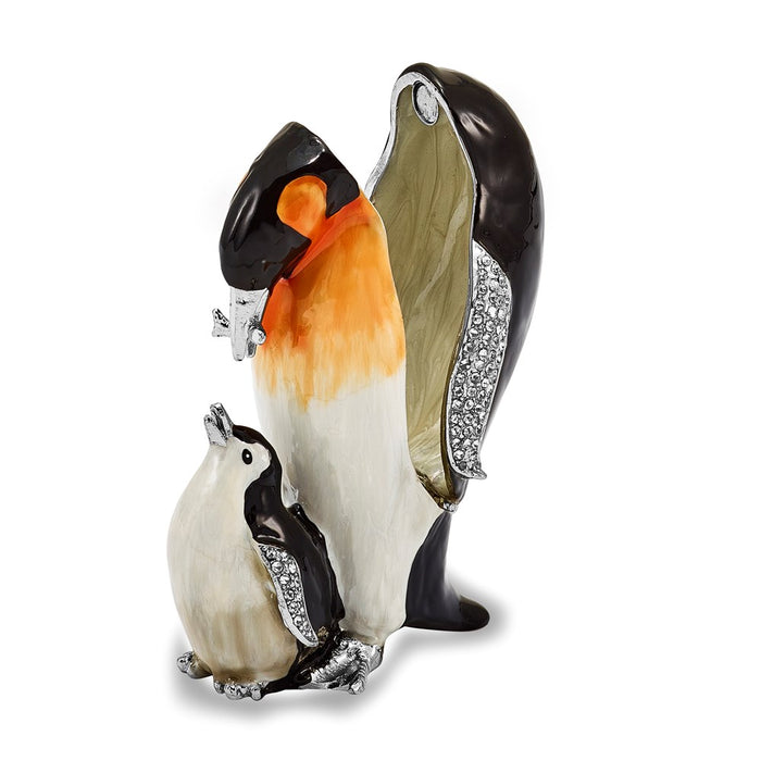 Jere Luxury Giftware, Bejeweled HERO & HARPER Emperor Penguin & Baby Trinket Box with Matching Pendant