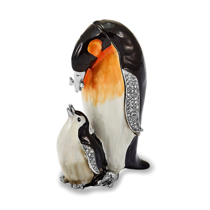 Jere Luxury Giftware, Bejeweled HERO & HARPER Emperor Penguin & Baby Trinket Box with Matching Pendant