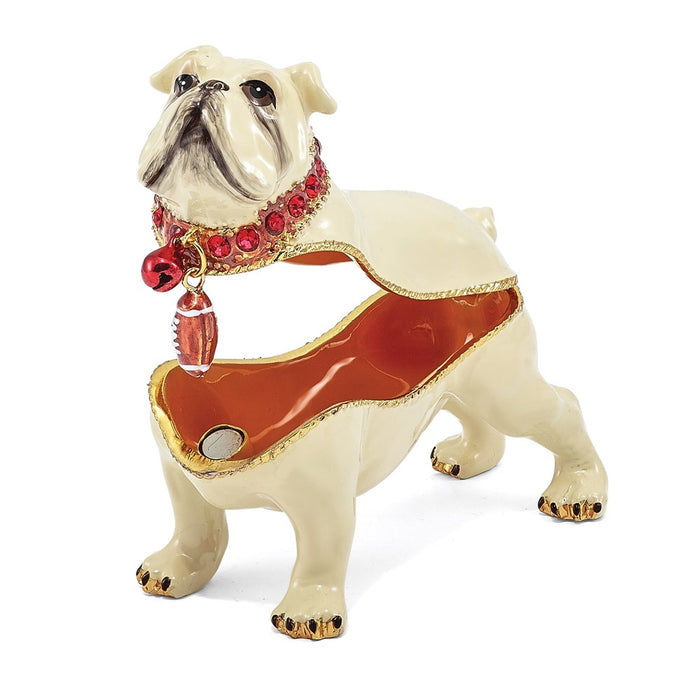 Jere Luxury Giftware, Bejeweled BUTCH Bulldog w/Football Trinket Box with Matching Pendant