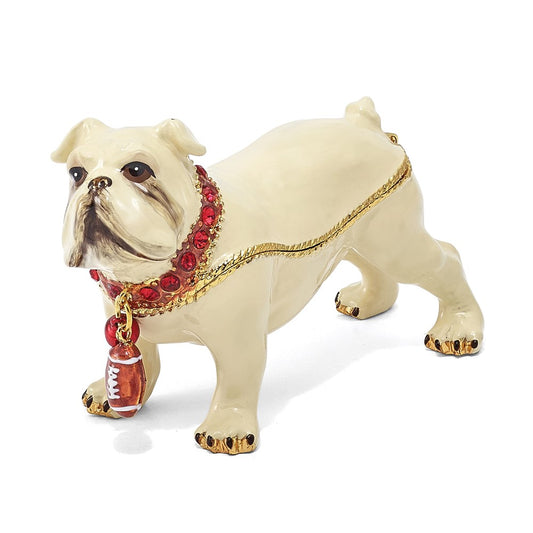 Jere Luxury Giftware, Bejeweled BUTCH Bulldog w/Football Trinket Box with Matching Pendant Trinket Box & Keepsake Container Collectible Gift by Jere Luxury Giftware
