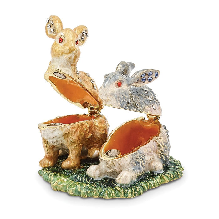 Jere Luxury Giftware, Bejeweled BEST BUNNIES Rabbits Trinket Box with Matching Pendant