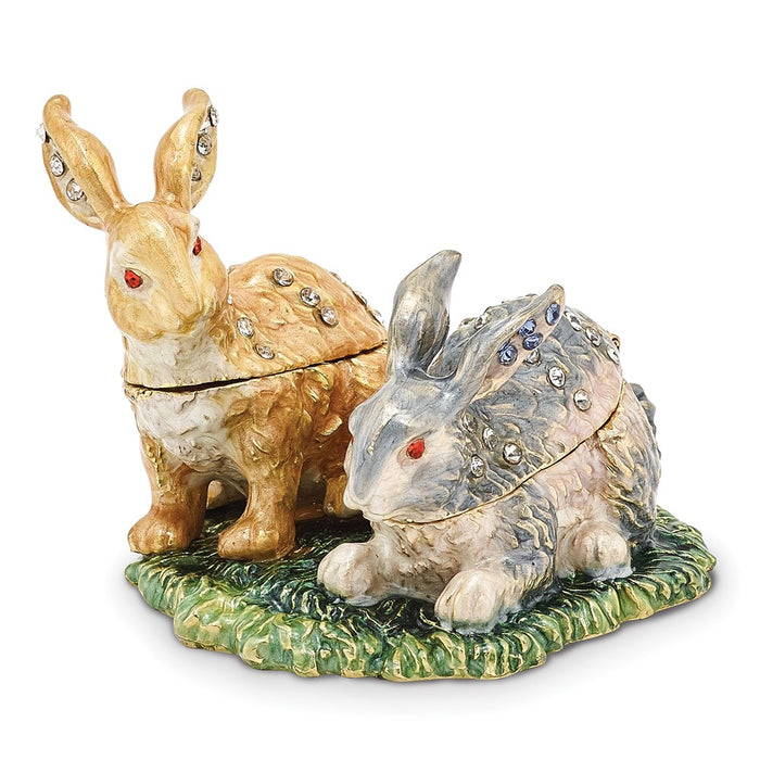 Jere Luxury Giftware, Bejeweled BEST BUNNIES Rabbits Trinket Box with Matching Pendant
