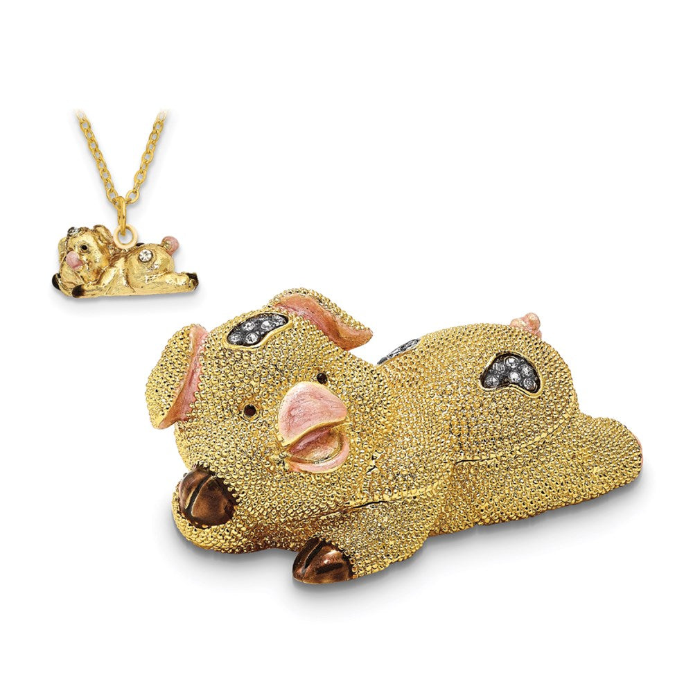 Jere Luxury Giftware, Bejeweled PANDY POSH Cute Golden Pig Trinket Box with Matching Pendant Trinket Box & Keepsake Container Collectible Gift by Jere Luxury Giftware
