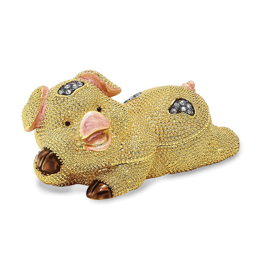 Jere Luxury Giftware, Bejeweled PANDY POSH Cute Golden Pig Trinket Box with Matching Pendant Trinket Box & Keepsake Container Collectible Gift by Jere Luxury Giftware