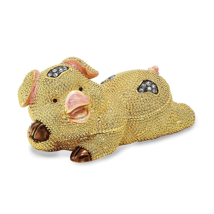 Jere Luxury Giftware, Bejeweled PANDY POSH Cute Golden Pig Trinket Box with Matching Pendant