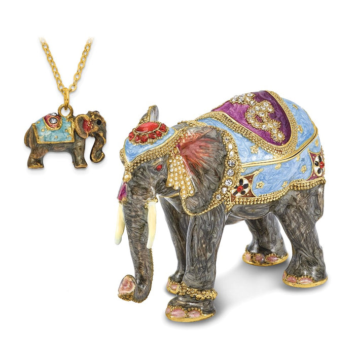 Jere Luxury Giftware, Bejeweled KAT Kathmandu Elephant Trinket Box with Matching Pendant