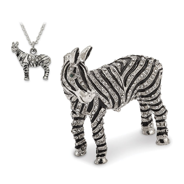Jere Luxury Giftware, Bejeweled ZELDA Zebra Bling Full Crystal Trinket Box with Matching Pendant