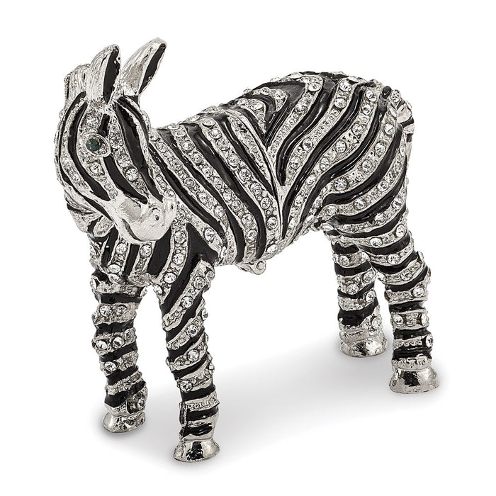 Jere Luxury Giftware, Bejeweled ZELDA Zebra Bling Full Crystal Trinket Box with Matching Pendant