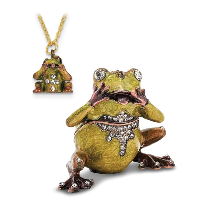 Jere Luxury Giftware, Bejeweled OH MY Expressive Frog Trinket Box with Matching Pendant