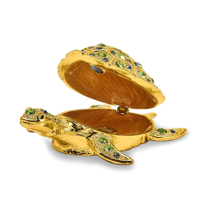 Jere Luxury Giftware, Bejeweled GILDA Golden Sea Turtle Trinket Box with Matching Pendant