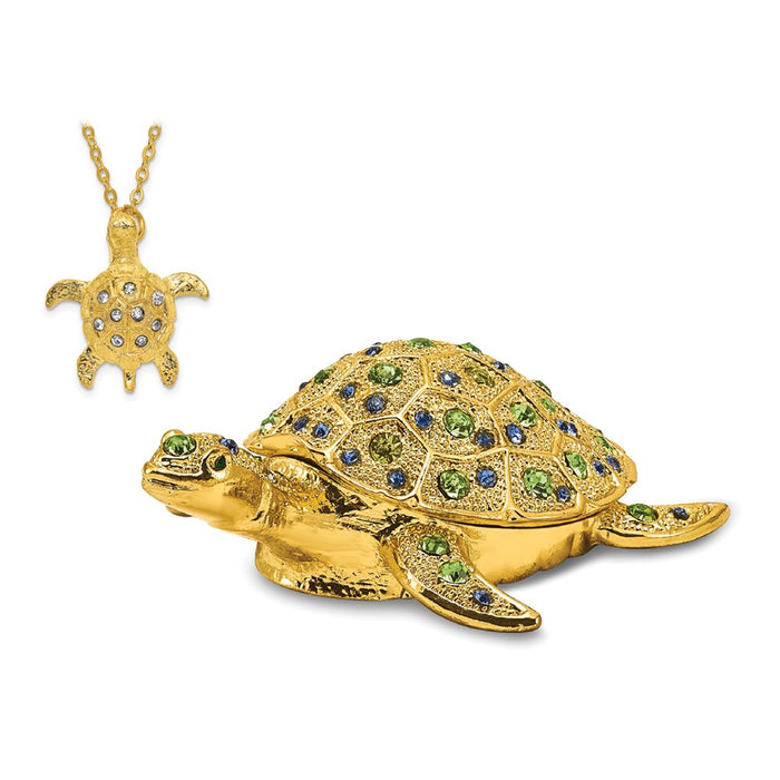 Jere Luxury Giftware, Bejeweled GILDA Golden Sea Turtle Trinket Box with Matching Pendant