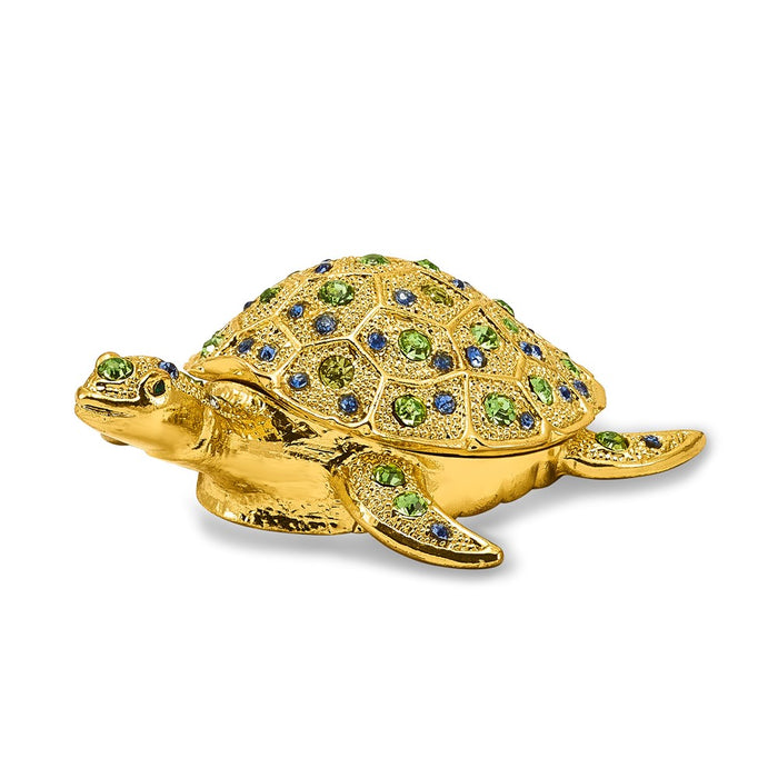 Jere Luxury Giftware, Bejeweled GILDA Golden Sea Turtle Trinket Box with Matching Pendant