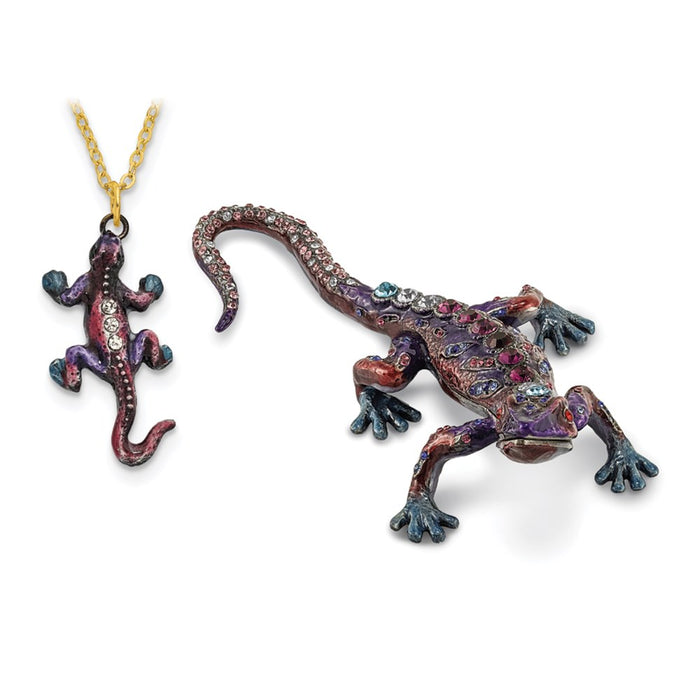 Jere Luxury Giftware, Bejeweled PRINCE OF JEWELS Gecko Trinket Box with Matching Pendant