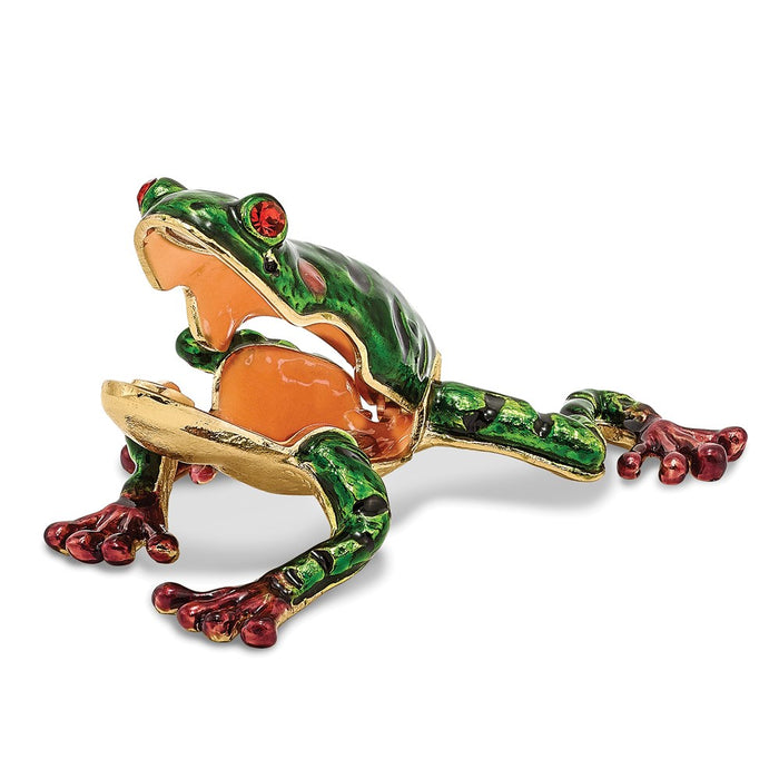 Jere Luxury Giftware, Bejeweled FRANK Red Eyed Frog Trinket Box with Matching Pendant