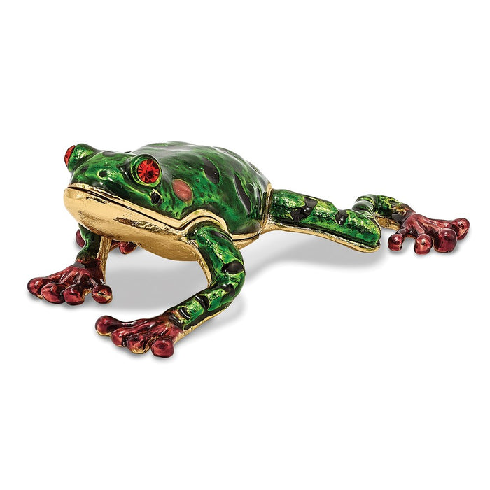 Jere Luxury Giftware, Bejeweled FRANK Red Eyed Frog Trinket Box with Matching Pendant