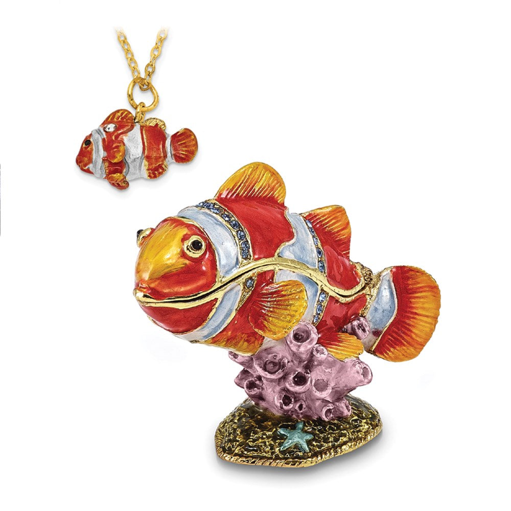 Jere Luxury Giftware, Bejeweled EMMETT Clown Fish Trinket Box with Matching Pendant Trinket Box & Keepsake Container Collectible Gift by Jere Luxury Giftware