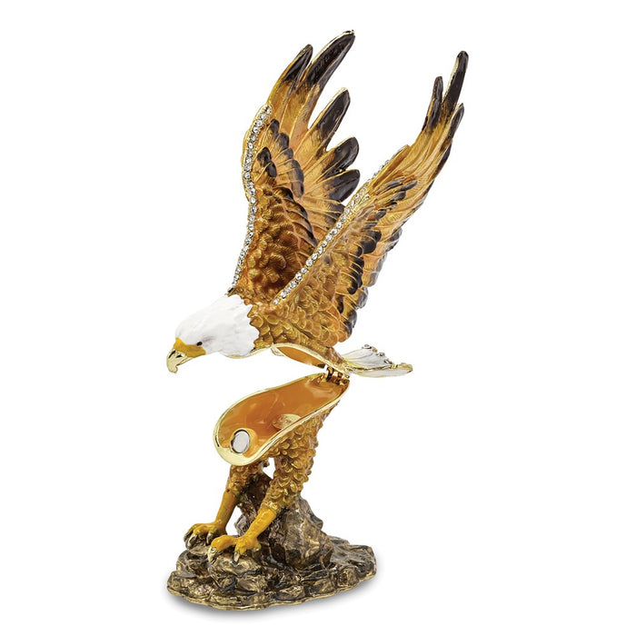 Jere Luxury Giftware, Bejeweled MAJESTIC Gliding Bald Eagle Trinket Box with Matching Pendant