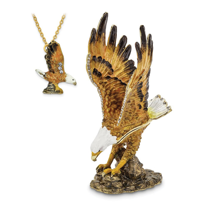 Jere Luxury Giftware, Bejeweled MAJESTIC Gliding Bald Eagle Trinket Box with Matching Pendant