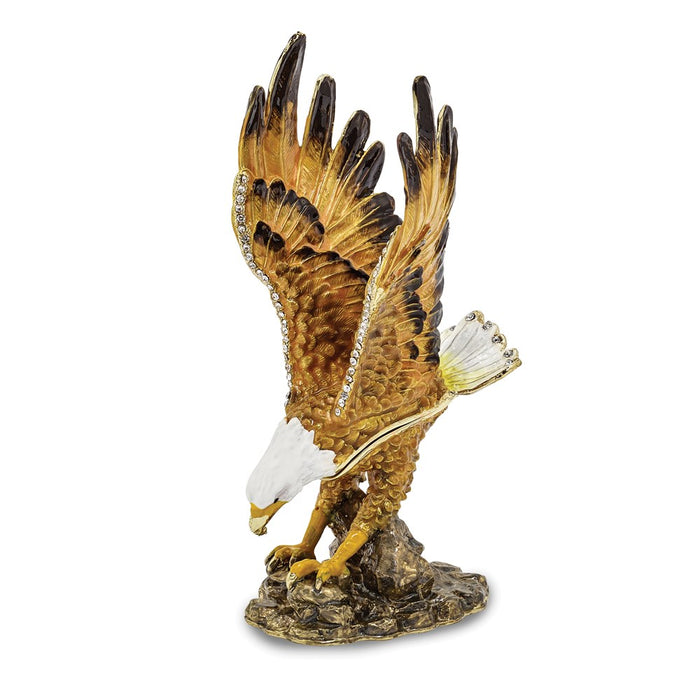 Jere Luxury Giftware, Bejeweled MAJESTIC Gliding Bald Eagle Trinket Box with Matching Pendant