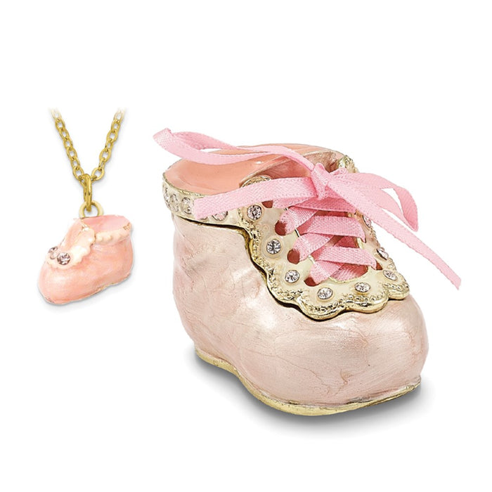 Jere Luxury Giftware, Bejeweled IT'S A GIRL Pink Baby Bootie Trinket Box with Matching Pendant