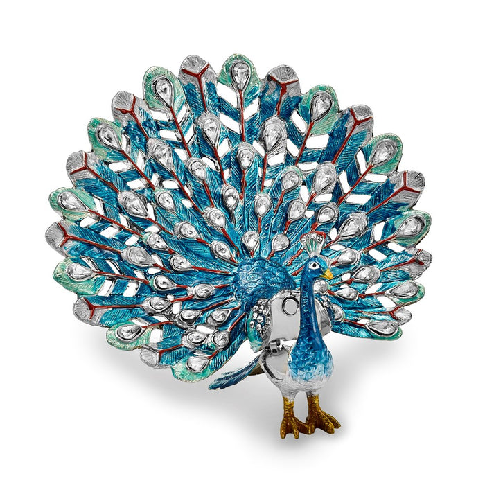 Jere Luxury Giftware, Bejeweled IRIDESCENCE Blue Peacock Trinket Box with Matching Pendant