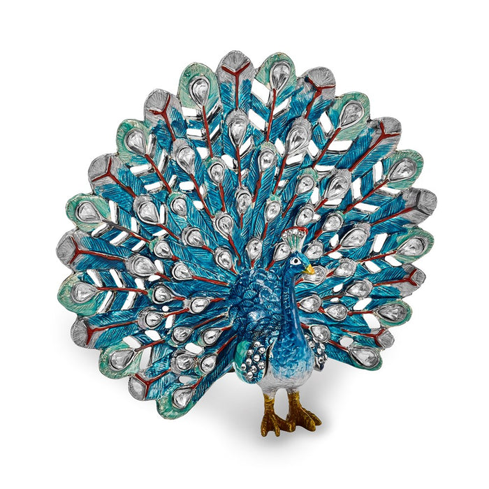 Jere Luxury Giftware, Bejeweled IRIDESCENCE Blue Peacock Trinket Box with Matching Pendant