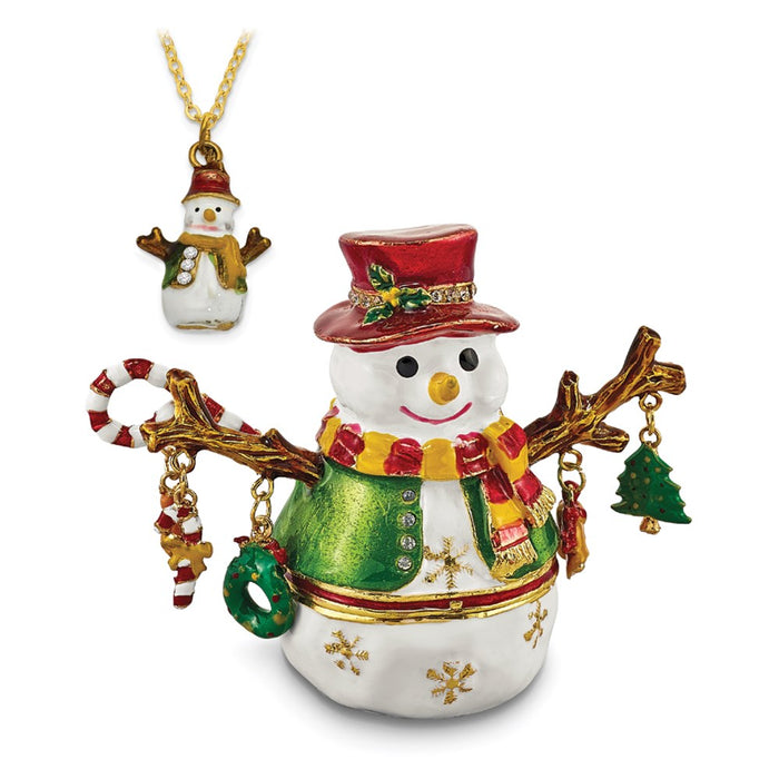 Jere Luxury Giftware, Bejeweled LOGAN Snowman Tree Trinket Box with Matching Pendant