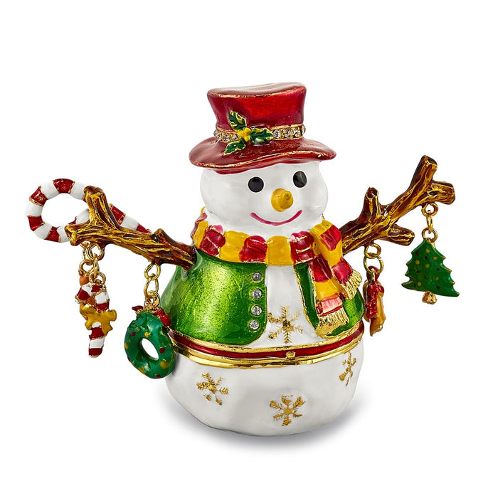 Jere Luxury Giftware, Bejeweled LOGAN Snowman Tree Trinket Box with Matching Pendant
