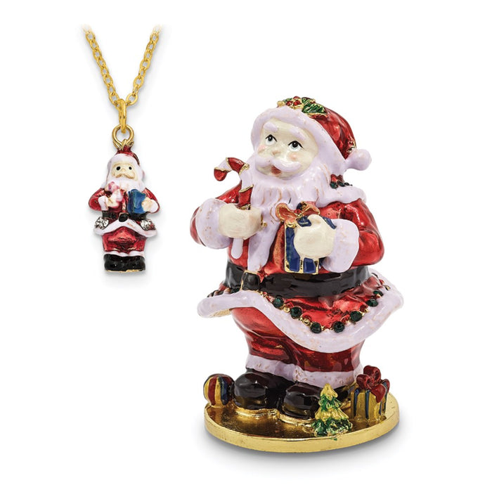 Jere Luxury Giftware, Bejeweled CHRISTMAS CALLER Santa Claus Trinket Box with Matching Pendant