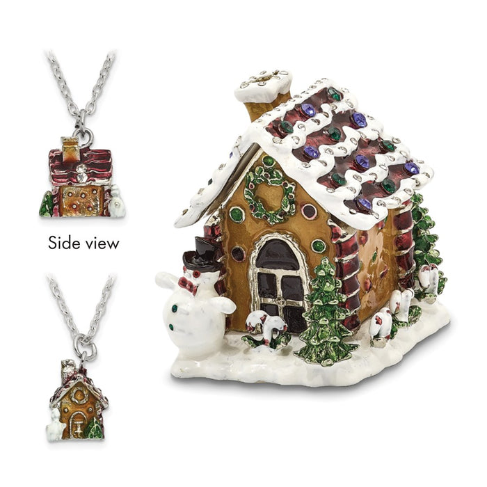 Jere Luxury Giftware, Bejeweled LEBKUCHENHAUS Gingerbread House Trinket Box with Matching Pendant