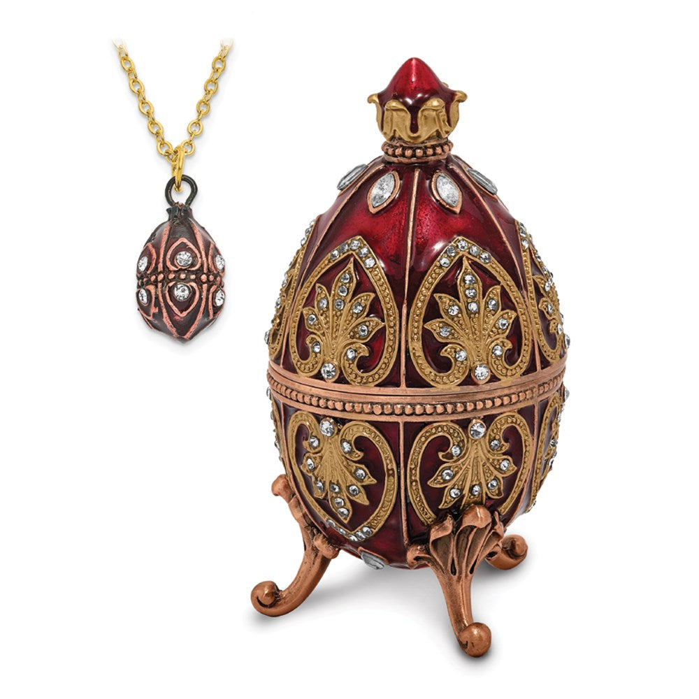 Jere Luxury Giftware, Bejeweled FANTASY RED (Plays My Heart Will Go On) Musical Egg with Matching Pendant Trinket Box & Keepsake Container Collectible Gift by Jere Luxury Giftware