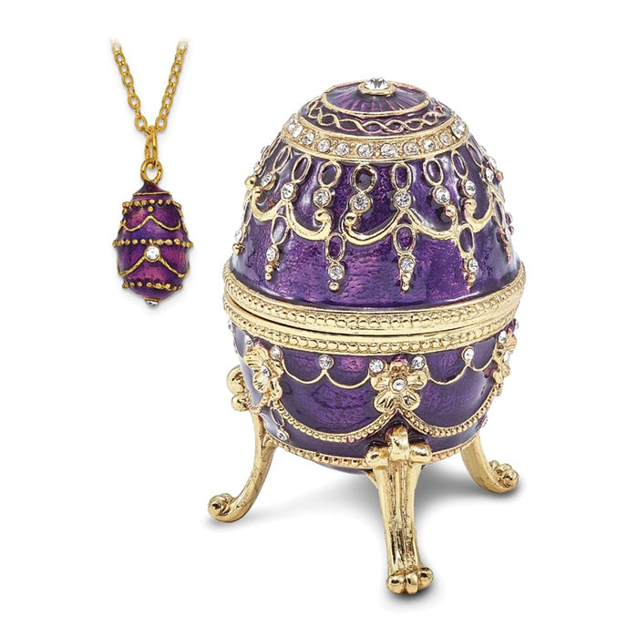 Jere Luxury Giftware, Bejeweled IMPERIAL PURPLE (Plays Endless Love) Musical Egg with Matching Pendant