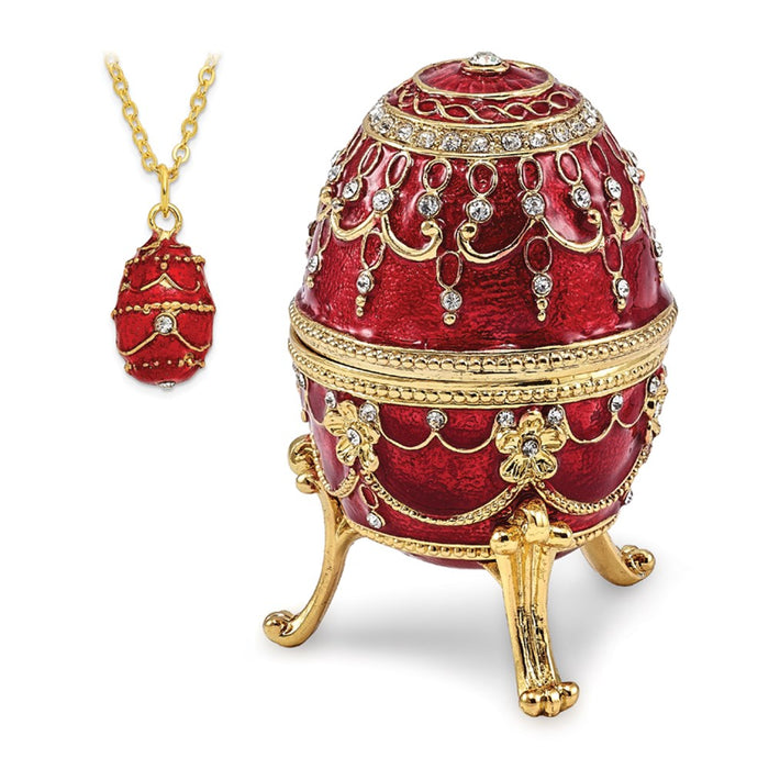 Jere Luxury Giftware, Bejeweled IMPERIAL RED (Plays Endless Love) Musical Egg with Matching Pendant