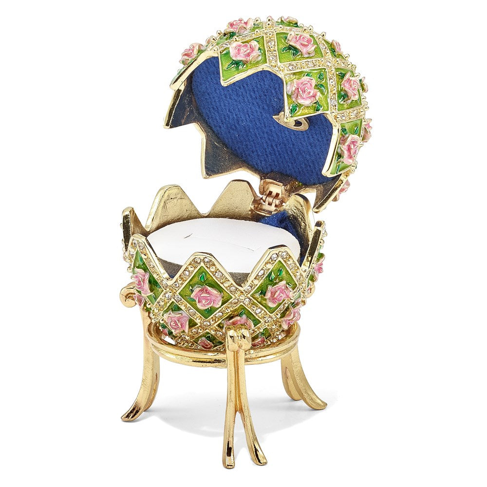 Jere Luxury Giftware, Bejeweled ROSE GARDEN Floral (Plays Memory) Musical Egg with Matching Pendant Trinket Box & Keepsake Container Collectible Gift by Jere Luxury Giftware