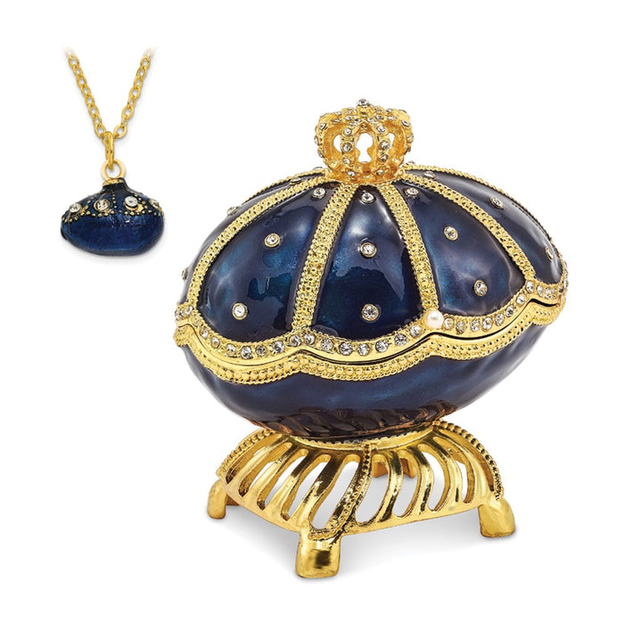 Jere Luxury Giftware, Bejeweled MAJESTIC BLUE (Plays Swan Lake) Musical Egg with Matching Pendant