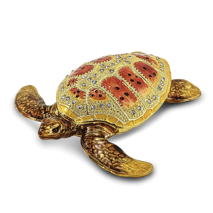 Jere Luxury Giftware, Bejeweled PALM BEACH Loggerhead Sea Turtle Trinket Box with Matching Pendant