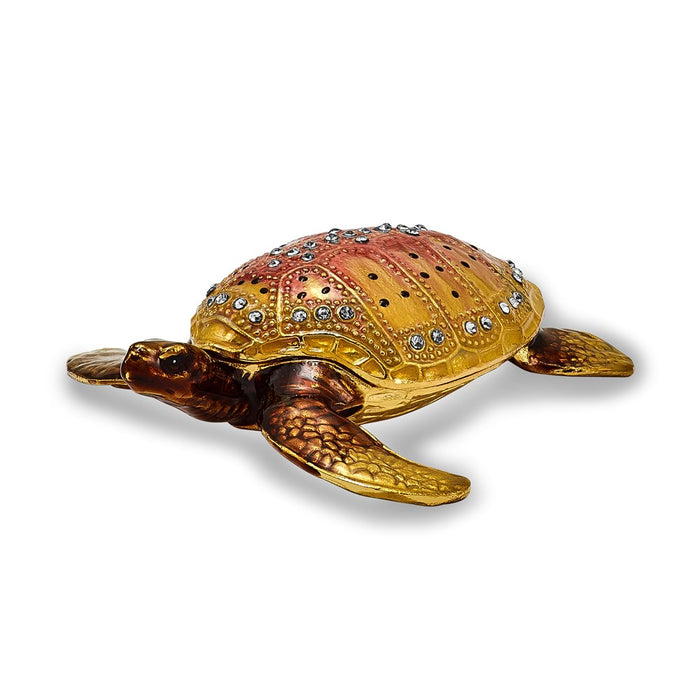 Jere Luxury Giftware, Bejeweled PALM BEACH Loggerhead Sea Turtle Trinket Box with Matching Pendant